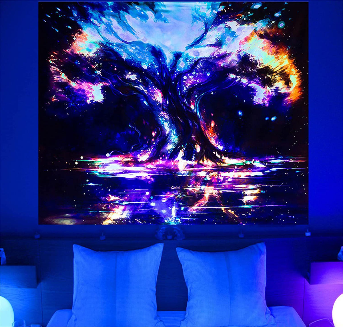 UV Fluorescent Tapestry Skull Flower Eye Design Modern Wall Art