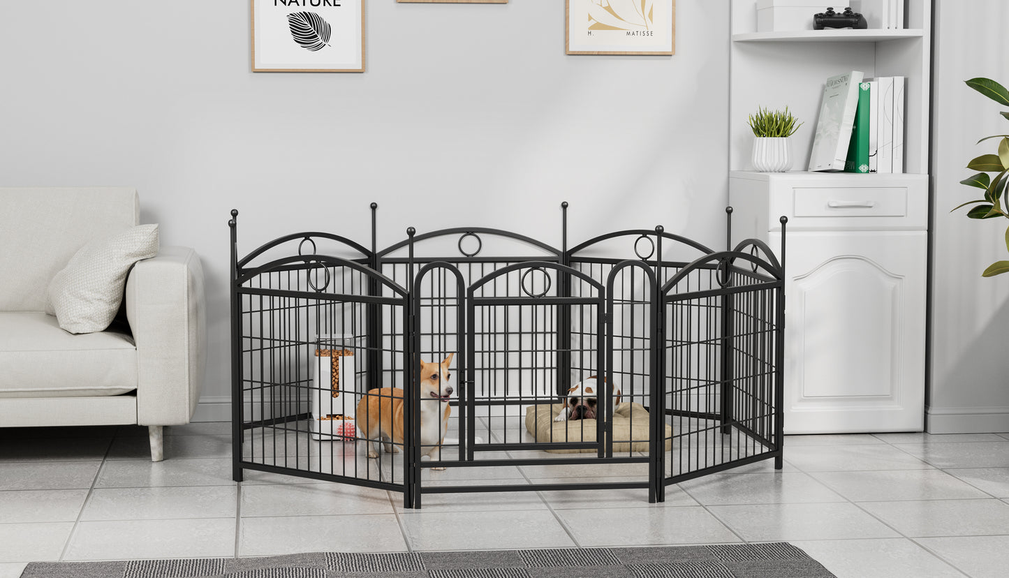 Indoor/Outdoor 24 Inch Dog Playpen - Heavy Duty Metal Pet Fence with Doors