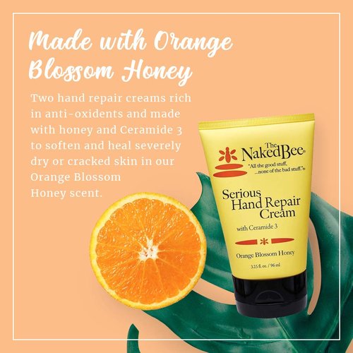 The Naked Bee Orange and Blossom Honey Moisturizing Hand and Body Lotion, 6.7 Ounce + Restoration Foot Balm, 2 Oz - 2 Pack + Serious Hand Repair Cream, 3.25 Oz