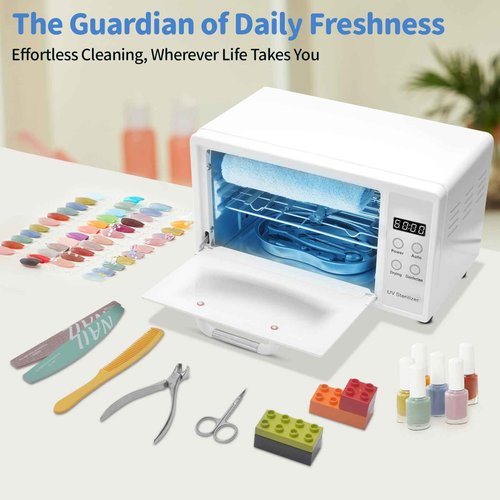 CGBE Nail Tool Sterilizer: 10L Large Sterilizer for Nail Tools with Timer Setting, Multi-Functional UV Cleaning Cabinet for Nail Tools, Home Use, Barbers, Beauty Salons, and Spas