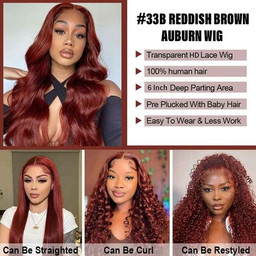 XTERFSTY Reddish Brown Human Hair Wig Body Wave 13x6 Lace Front Wigs Human Hair Wigs For Black Women 28 Inch