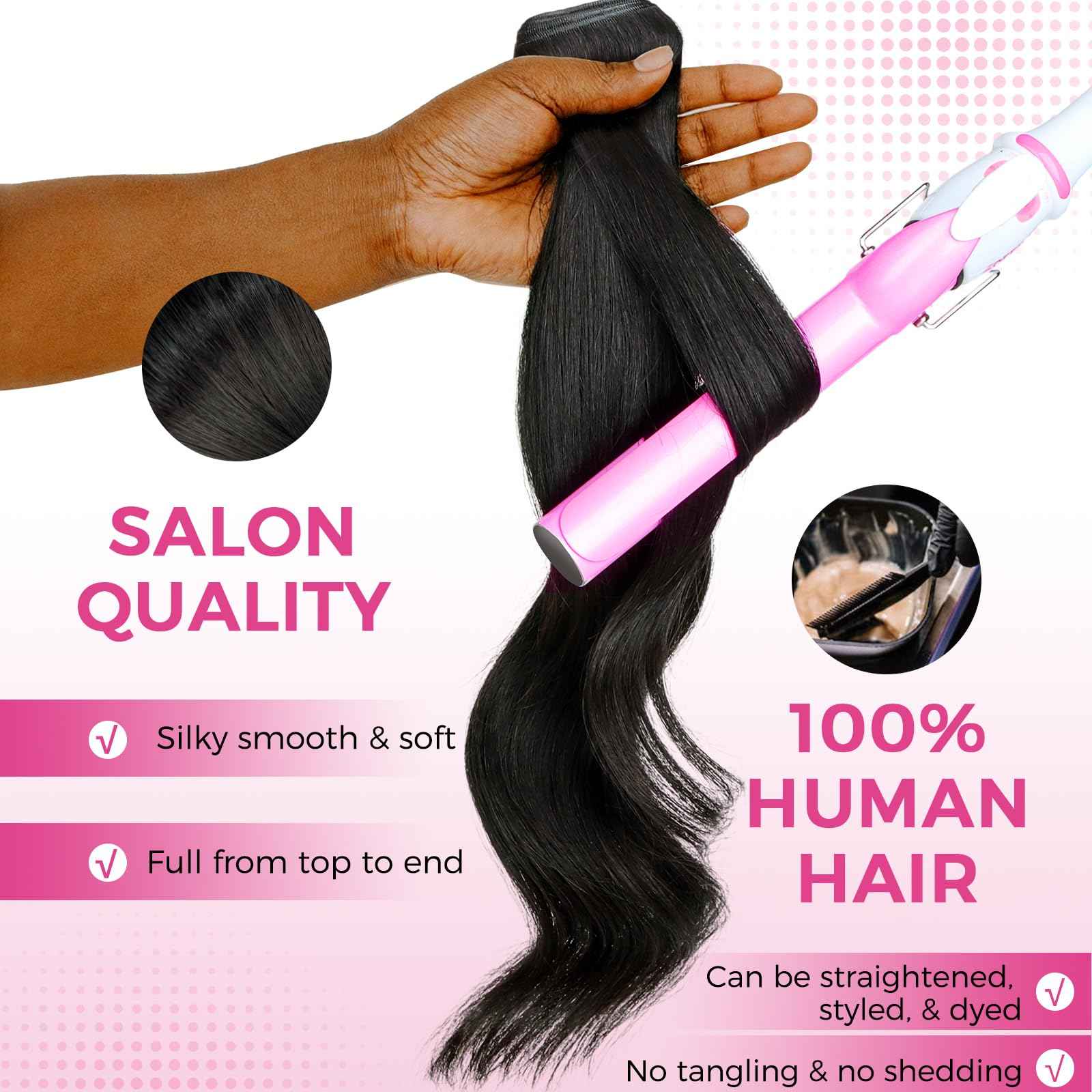 Lashey Genius Weft Hair Extensions Human Hair Natural Black Yaki Straight 7pcs 110g 14 Inch Hair Extensions Real Soft Thin Weft Clip ins for Women