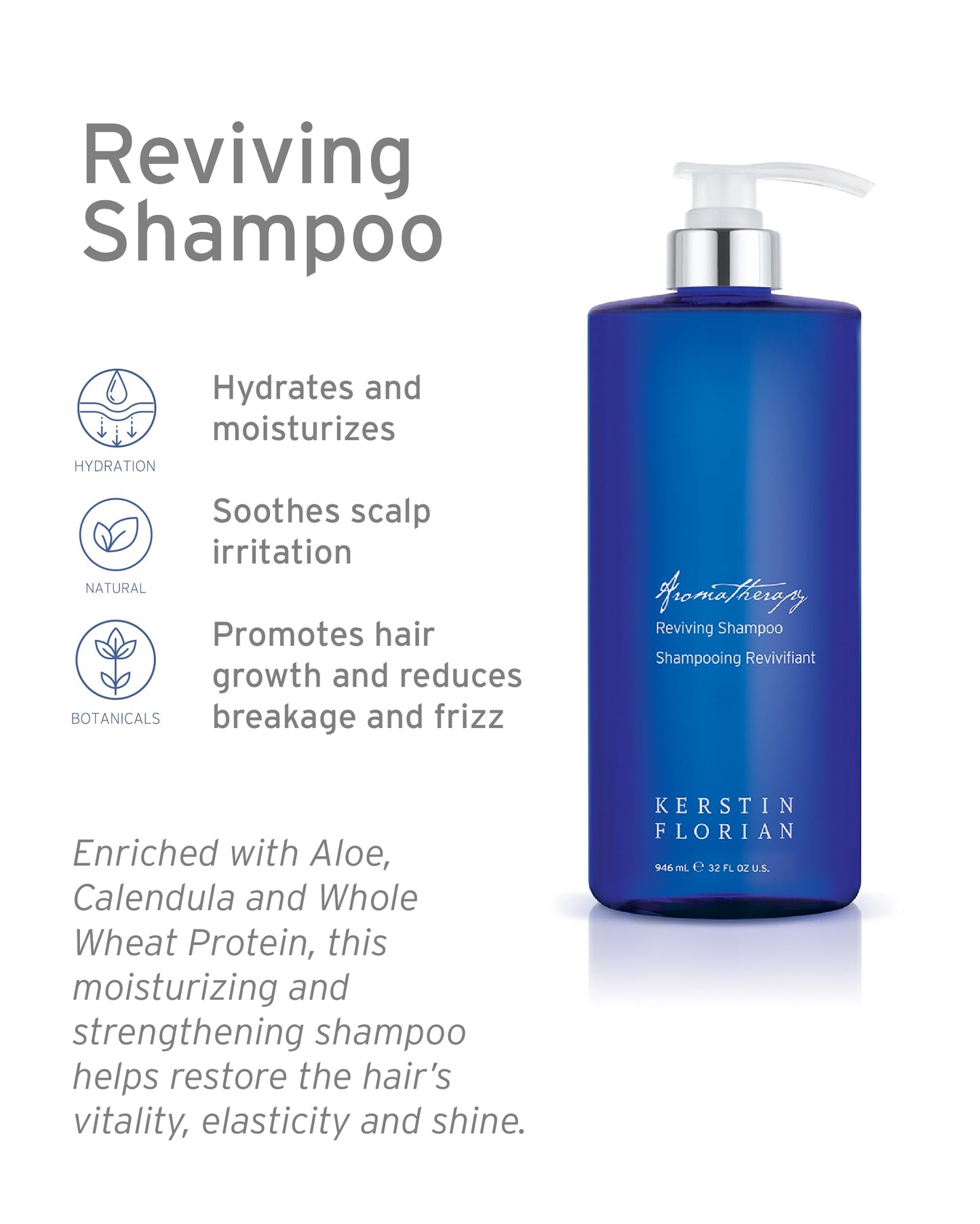 Kerstin Florian Reviving Shampoo | Moisturize & Boost Shine | Aloe and Wheat Protein Detangle & Hydrate Dull Hair | All Hair Types (32 fl oz)