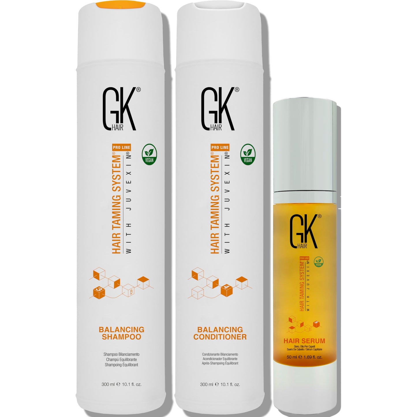 GK HAIR Global Keratin Balancing Shampoo and Conditioner Sets (10.1 Fl Oz/300ml) with Anti Frizz Serum Argan Oil (1.69 Fl Oz/50ml) for Dry Damaged Repair- All Hair Types Sulfate Paraben Free Unisex