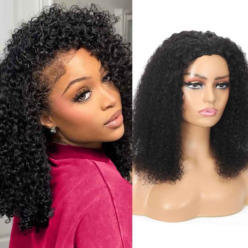 mmiQus Half Wig Human Hair Jerry Curly Half Wig Upgrade 3 In 1 Half Wig Human Hair With Drawstring Seamless Clip Ins Flip Over 200 Density Gluless Wigs For Black Women 18 Inch