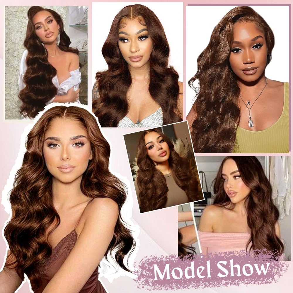 28 Inch Chocolate Brown Lace Front Wig Brown Deep Wave Wig Human Hair 9x6 220 Density Chocolate Brown Curly Wig Human Hair Brown Glueless Wigs Human Hair Pre Plucked Pre Cut #4 Dark Brown Wig