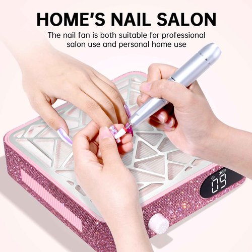 CHRISTINE SHELLY Nail Dust Collector, Powerful Vacuum Fan Vent Dust Collector Extractor Dust Suction Machine for Acrylic Nails Polishing, Nail Salon&Home, Pink Diamond