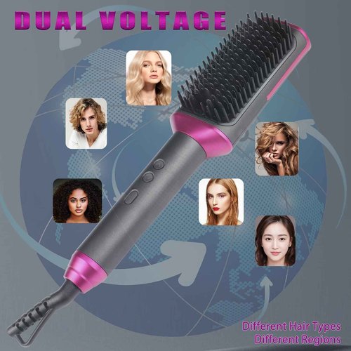 Hair Straightener Brush, 3X Denser Bristles, 2 in 1 Brush Straightener for Women, MCH Fast Heating Dual Voltage Flat Iron Comb for Curly Hair