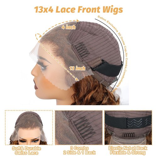 Ladoux Ombre Lace Front Wig Human Hair 13x4 HD Transparent Deep Wave for Women 180% Density 4/27 Honey Blonde Colored Highlight Curly Glueless Wigs 16Inch Pre Plucked with Baby Hair