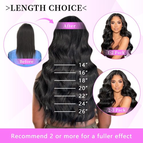 FBLhair 20 inch Seamless Body Wave Clip in Extensions Real Human Hair Extensions Clip Ins 110g 7pcs Thick Invisible Clip in Hair Extensions #1B Natural Black