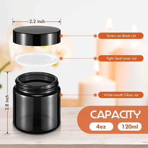 Norme 4 oz Glass Jars with Lids Leakproof Round Airtight Empty Cosmetic Jars with Inner Liners Lid for Storing Lotions Powder Ointments Candle Making Tins(96 Pcs,Black)