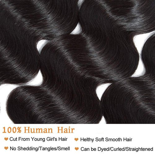 Hswpawk Body Wave Bundles 12A 100% Unprocessed Brazilian Virgin Human Hair Body Wave Human Hair Bundles 3 Bundles Deals Weave Bundles Human Hair Natural Black 18 20 22 Inch