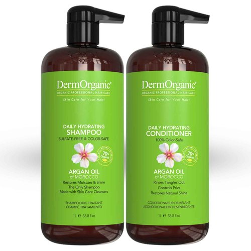 DermOrganic Argan Oil Daily Hydrating Shampoo plus Conditioner – Sulfate-Free & Color Safe, 33.8 oz