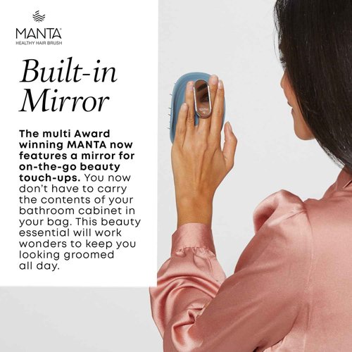 Manta Mirror Anti-Breakage Hairbrush – Travel Brush for Women, Gentle Wet & Dry Detangling Brush with Scalp Massager, Blue
