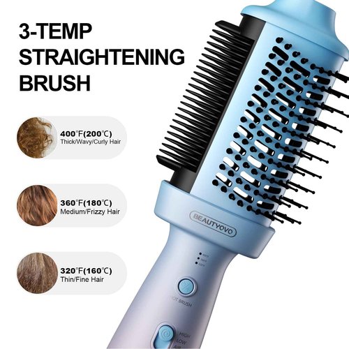 BEAUTYOVO 2-in-1 Blow Dryer Brush & Hair Straightener, 850W Ionic Ceramic Hair Dryer Brush with 3 Heat Settings, Frizz Control for Curly/Thick Hair, Portable Styling Tool for Travel & Home Use