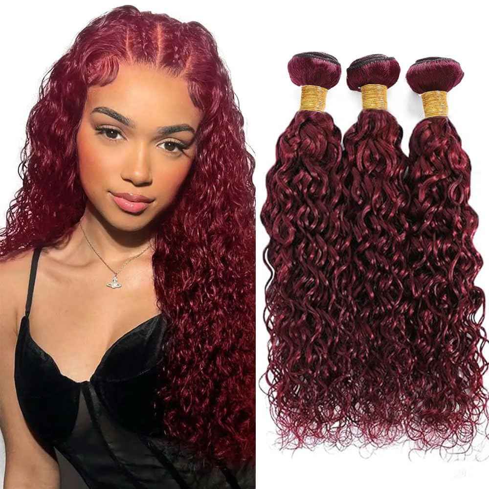 Giginger Burgundy 99J Water Wave Human Hair Bundles 18 20 22 inch Wine Red Human Hair Bundles Burgundy 100% Unprocessed Raw Quick Weave Hair for Black Women