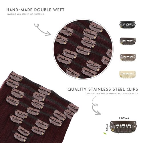 Clip in Hair Extensions Real Human Hair, Clip in 100% Brazilian Remy Human Hair Extension for Women, Double Weft 8pcs Per Set with 18 Clips
