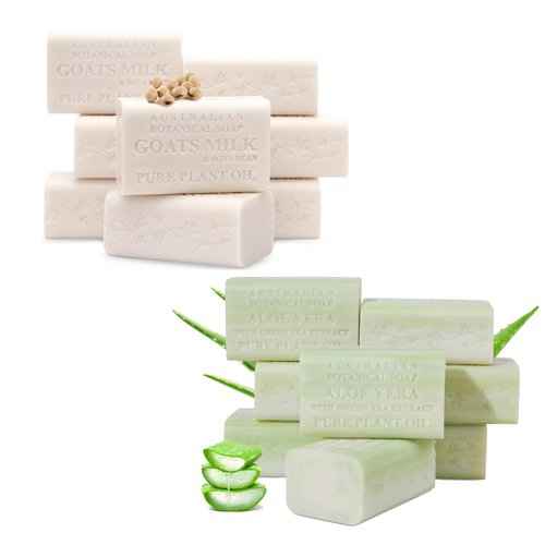 Australian Botanical Soap, Goat Milk Soap with Soya Bean | Aloe Vera Soap with Green Tea | Bundle of 8 Each, Organic African Shea Butter, Natural Soap Base for All Skin Types, 16 Bar Soap Bundle