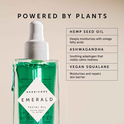 HERBIVORE Emerald Facial Oil | Hydrating, Glowing, Calming & Moisturizing Facial Oil with Ashwagandha & Squalane, Plant-based, Vegan, Non-Comedogenic, 50 mL / 1.7 oz