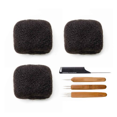 FAMILOCS Tight Afro Kinky Bulk 100% Human Hair for Dreadlock Extensions, Locs Repair, Twists and Braids - 3 Bundles/Package (16 Inch, Natural Black)