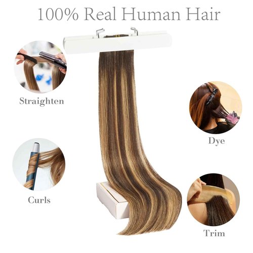 FoxFace Clip in Hair Extensions Real Human Hair, Thick Extensions from Root to Tip, Natural Hair Clip Ins, Balayage Chocolate Brown to Caramel Blonde,24 Inch 120g 7Pcs