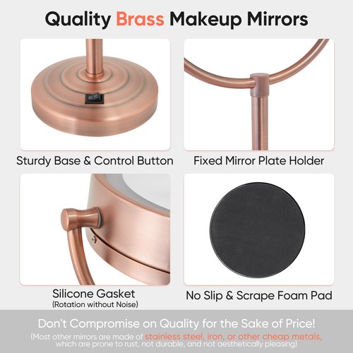 GURUN 8.5 Inch Tabletop LED Lighted Makeup Mirror with 10x Magnification Double Sided Vanity Mirror Plug Power Matte Rose Gold M2208D-8x10MR(8.5in,10x)