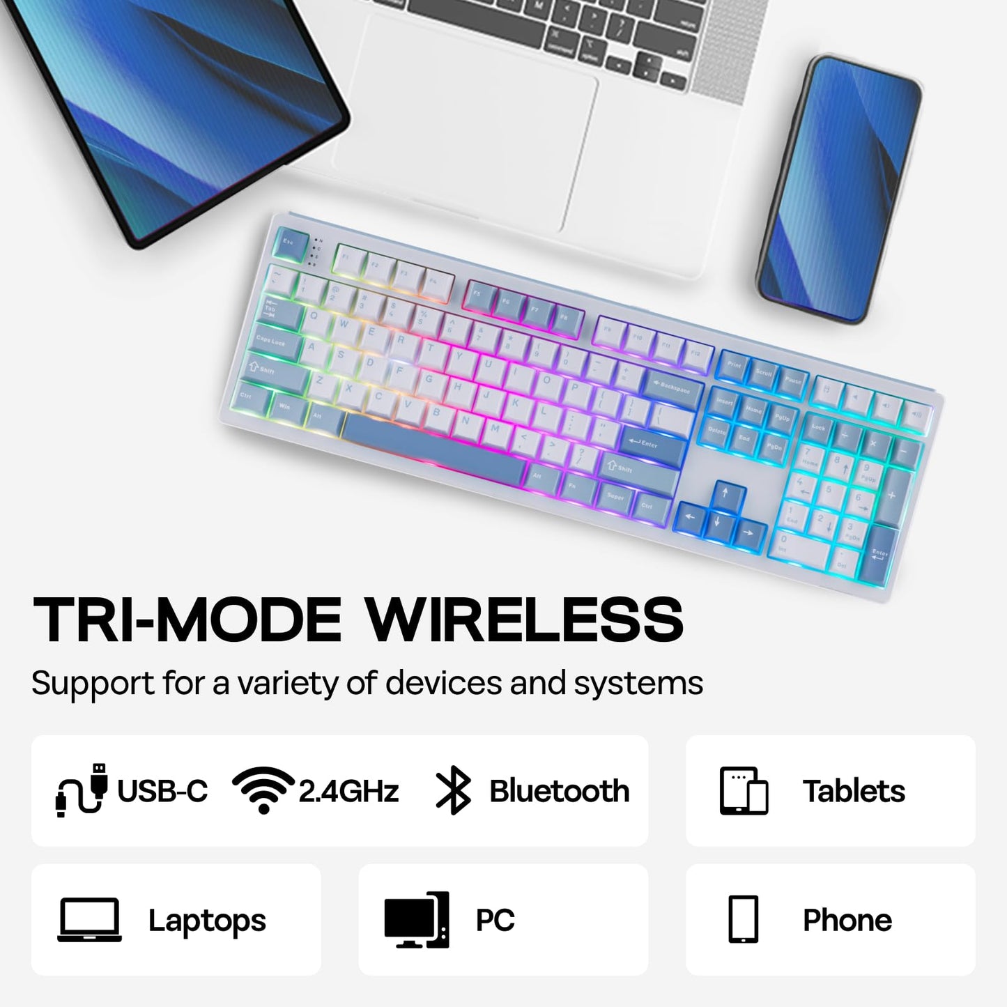 EPOMAKER TH108 Full Size Mechanical Keyboard+Glintrix PBT Shine Through Keycaps
