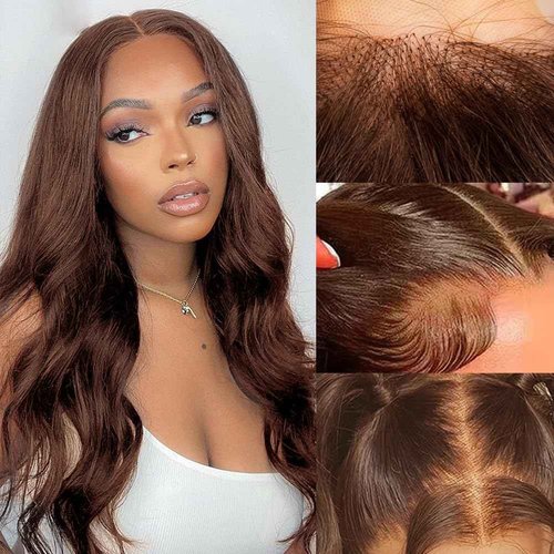Lace Front Wigs Human Hair Chocolate Brown 13x4 Body Wave Transparent Lace Frontal Wigs for Black Women Human Hair with Baby Hair Pre Plucked For Black Women 180 Density 24 Inch