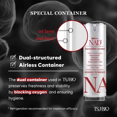 TSJ Bio NAD+ Brilliant Brightening Serum - Advanced Formula with NAD+ 50,000PPM, Resveratrol, Exosomes, Glutathione & Tranexamic Acid