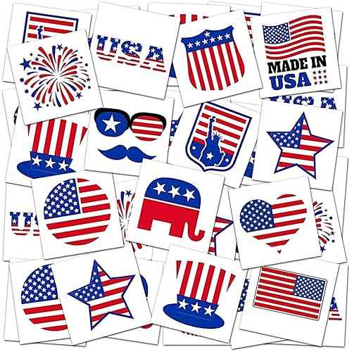 ArtCreativity American USA Patriotic Individual Tattoos for Kids (Pack of 144) Non-Toxic 1.5 Inch Pre-Cut Temporary Tattoos - Red White and Blue, July 4th Labor Day Tattoo Party Favors and Accessories