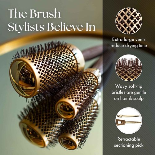 Olivia Garden NanoThermic Ceramic + Ion Round Thermal Hair Brush - Not Electrical - Professional Blowout Brush for Normal to Thick Hair - 1" to 2 1/8" - Diameter Barrel - NT-54, 44, 34, 24