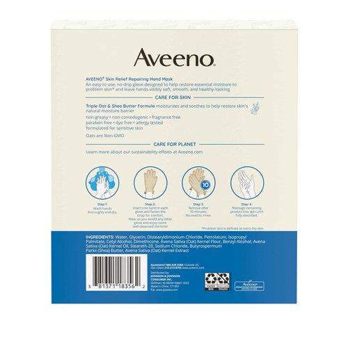 Aveeno Skin Relief Repairing Hand Mask, Moisturizing Gloves with Prebiotic Oat & Shea Butter for Very Dry Skin, Hand Care for Sensitive Skin, Fragrance-Free, Value Pack, 6 Pairs of Single-Use Gloves