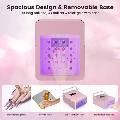 Lavinda 60W Large UV LED Nail Lamp with Portable Handle, Rechargeable 5200mAh Nail Dryer with Dual Controls, Max/Low Heat, 3-Prong Safety Adapter & LCD for Salon & Home.