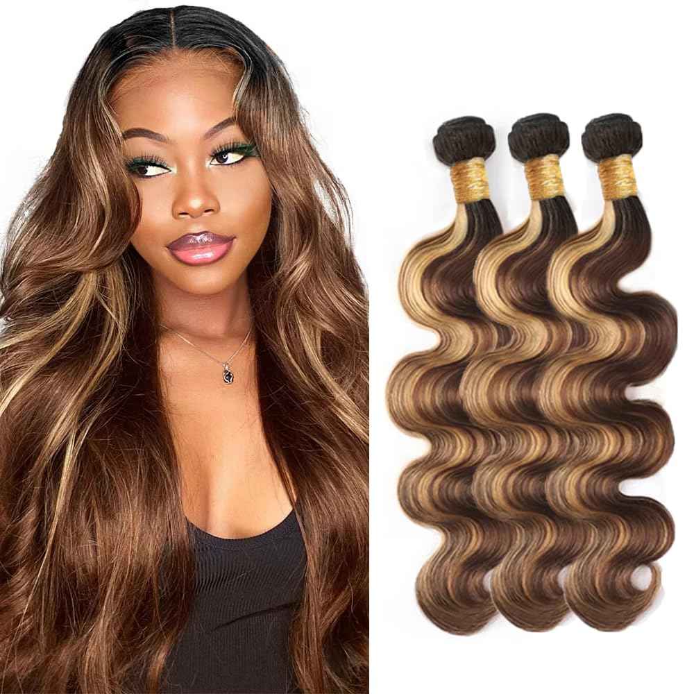 30 32 34 inch LadrXadr #27 Human Hair Bundles 4/27 Body Wave Bundle Ombre Human Hair Bundle Highlight Color