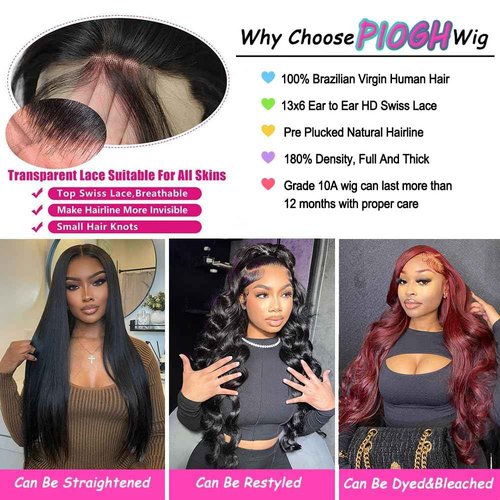 PIOGH Body Wave Lace Front Wigs Human Hair 180% Density Body Wave 13x6 HD Lace Frontal Wigs Brazilian Virgin Human Hair Wigs for Women Glueless Pre Plucked with Baby Hair 20 Inch