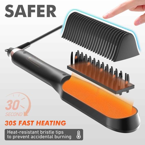 HUVCY Hair Straightener Brush, Electric straightening Brush with Ceramic Quick Heating, Hair Straightener for Women,Dual Voltage Thermal straighetner Comb,Anti-Scald Safety Design