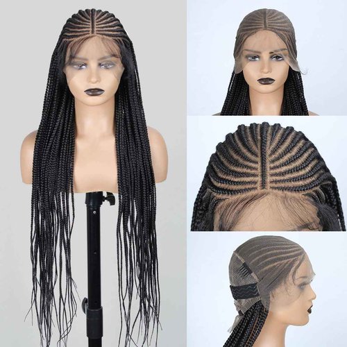 POUWENEY 36 inch Knotless Cornrow Braided Wigs for Women Single lace Corn Box Braid Wig With Baby Hair