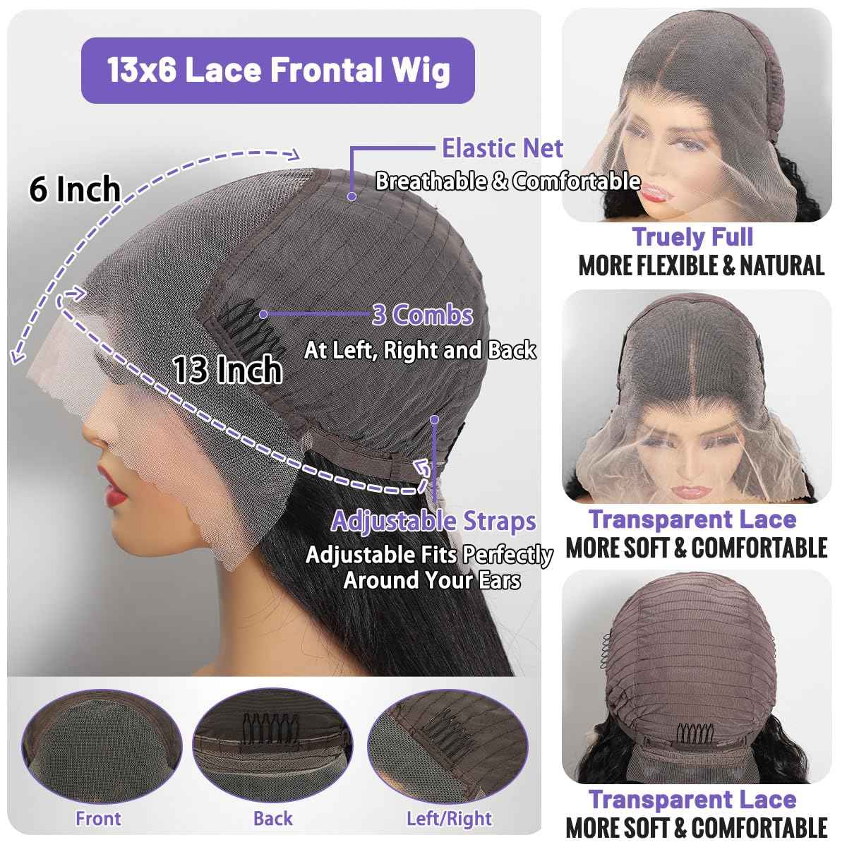 Ghios 13x6 Lace Front Wigs Human Hair Body Wave 26 Inch HD Lace Frontal Wigs Human Hair Body Wave Human Hair Wig for Women 210% Density Pre Plucked with Baby Hair Natural Black