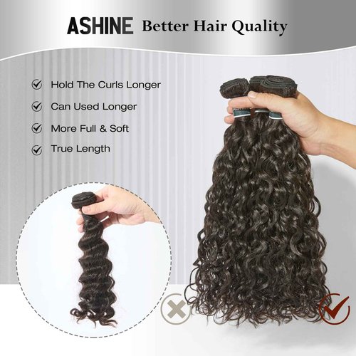 ASHINE Human Hair Bundle Deep Curly Water Wave, Unprocessed Cambodian Raw Hair 24 Inch, Flip Over Quick Weave Wet and Wave Bundles for Women Natural Black