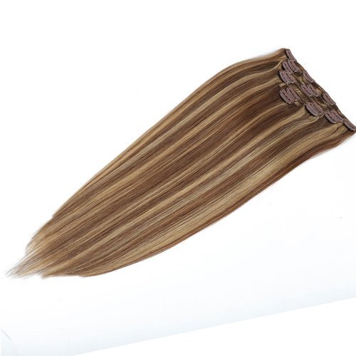 Clip in Hair Extensions Real Human Hair 7pcs 120g Straight Hair Extensions 20 Inch Chestnut Brown to Light Blonde Thick Remy Extensions Straight