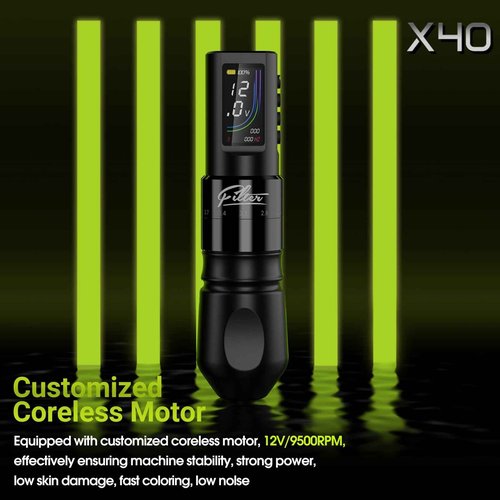 Filter Tattoo Gun - 7 Strokes 2.0-4.0mm Tattoo Machine Pen with Extra OLED Digital Display 1600mAh Battery Power Tattoo Kit for Beginners and Artists (X40 Sliver)