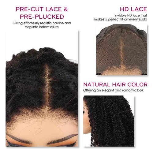 BIG G HAIR 14 inch 5x5 Lace Closure Curly Middle Part Vietnamese Human Hair Wig, Pre-Bleached Pre Plucked HD Lace Wig 180% Density, Glueless Wigs Human Hair with Baby Hair