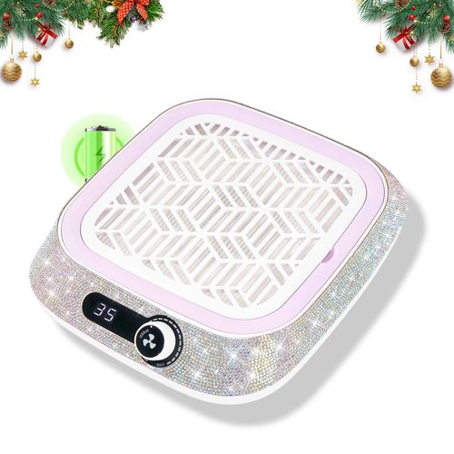 CHRISTINE SHELLY Cordless Nail Dust Collector,Rechargeable Dust Collector Nail Tech with Reusable Filter,Compact Vacuum Fan Dust Collector Manicure Pedicure Tool for Acrylic Nail Polishing,Salon&Home