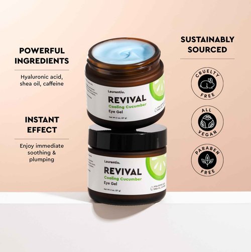 Revival Eye Gel by Laurentiu - Cucumber Eye Cream with Caffeine, Treats Under Eye Puffiness, Dark Circles, Eye Bags, Puffy Eyes, and Wrinkles for Instant Results of Anti Aging, 2 oz