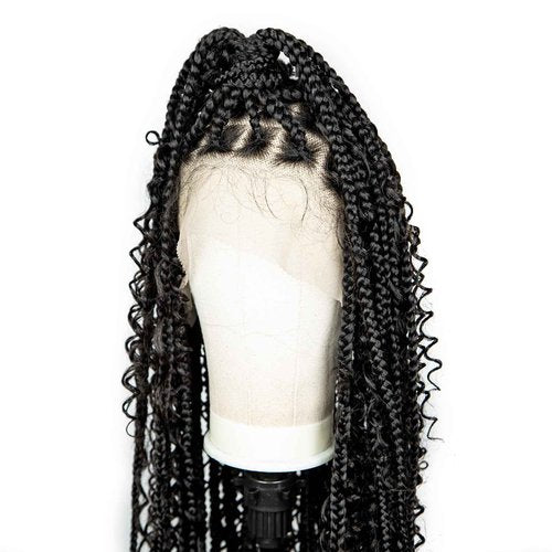 Braided Wigs for Black Women Full Lace Knotless Box Braided Wavy Wave Loc Wig Synthetic Lace Front Braided Wigs with Baby Hair Handmade Faux Locs Wig