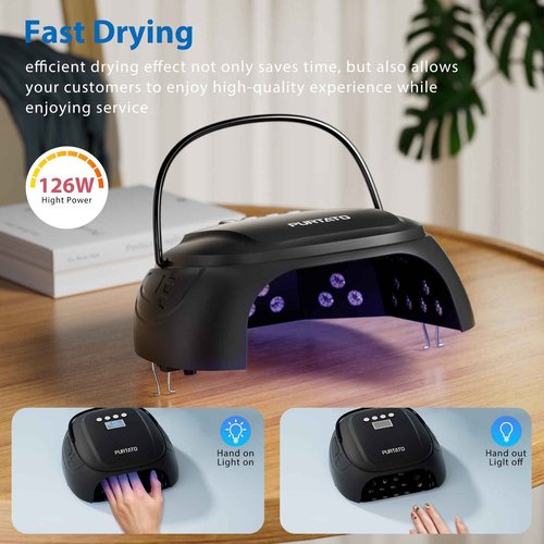 Purtato 126W Cordless Rechargeable UV LED Nail Lamp, Fast Curing Gel Nail Dryer with 4 Timers, Portable Professional Nail Light for Salon and Home (Matte Black)