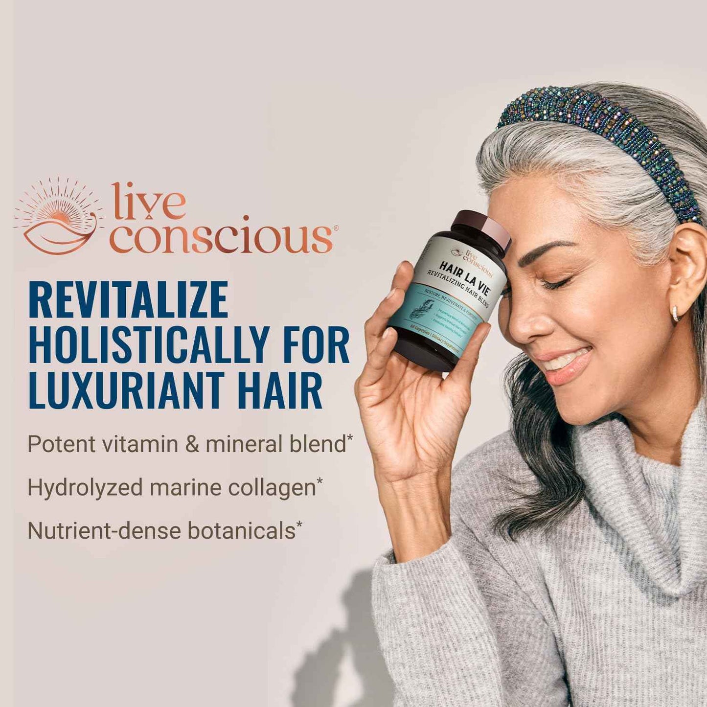 Live Conscious by Hair La Vie Revitalizing Blend Hair Vitamins with Biotin, Collagen and Saw Palmetto (2-Pack)