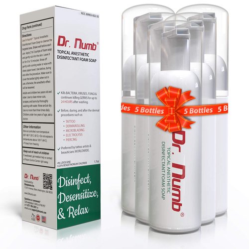 Dr. Numb 4% Lidocaine Foaming Soap with Benzethonium Chloride – Numbing Wash for Local and Anorectal Uses – 1.7 oz (5 Bottles)