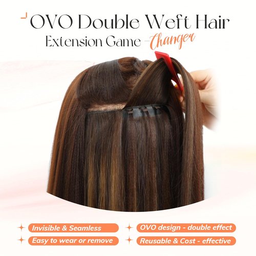 Black Hair Extensions OVO Dual-Sided Weft Human Hair Extensions Invisible Flat Weft Extensions, Natural Looking Seamless Human Hair Extensions for Added Volume & Length