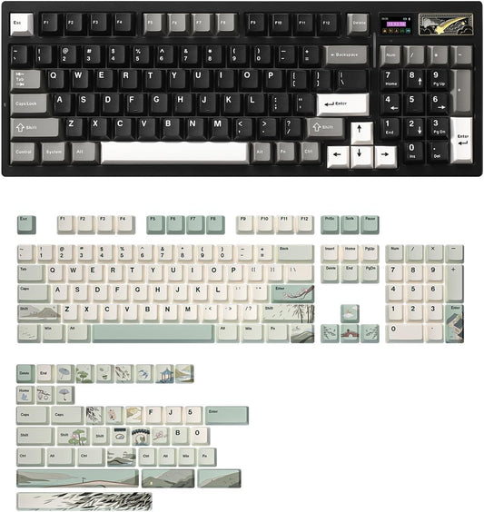 YUNZII IF99 Wireless Mechanical Gaming Keyboard(White, Cocoa Cream V2 Switch),Spring Tea Keycap Cherry(Cherry Profile, Spring Tea)